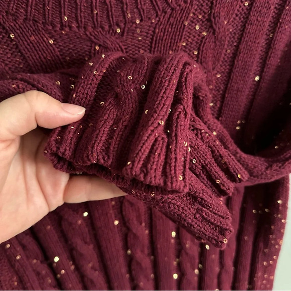Cremieux Sequin Tunic Sweater Dress in Burgundy 100% Cotton. Large - Picture 4 of 6